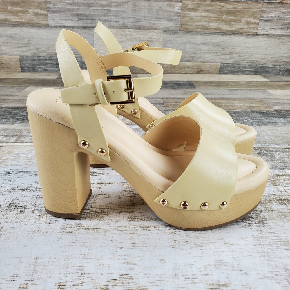 Franco Sarto Wally Womens Platform Sandals Sz 8 M Lemon Leather Block Heel